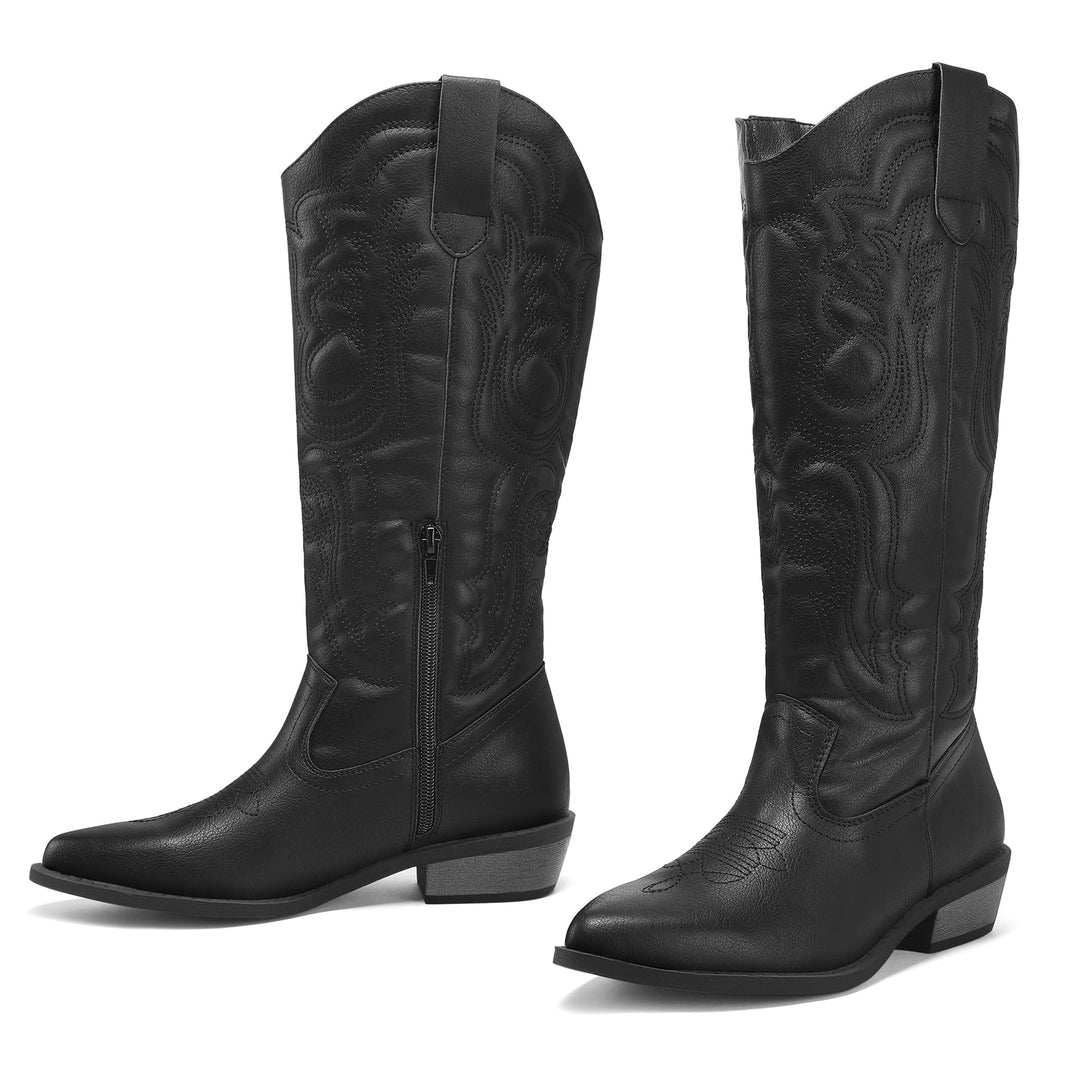 Embroidered Western Pointed Toe Knee High Cowboy Boots