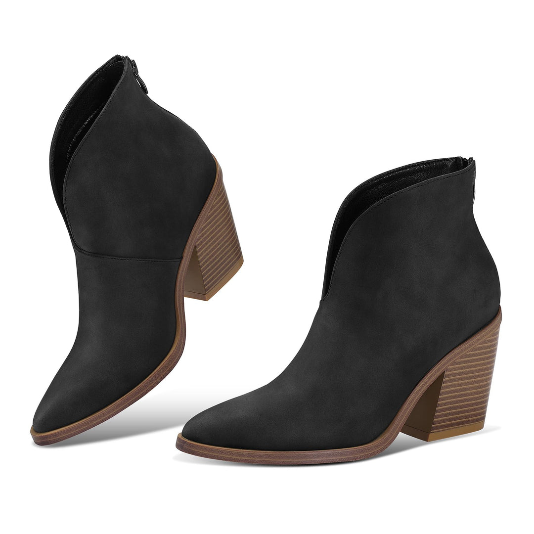 V Cut Out Pointed Toe Ankle Boots