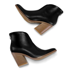 V Cut Out Leather Chunky Heel Boots