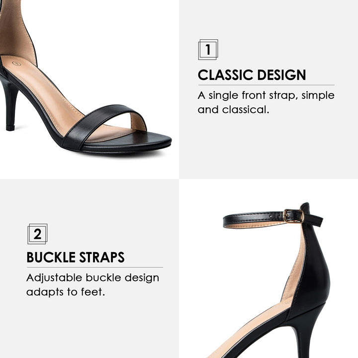 Basic Leather Ankle Strap Open Toe Stiletto Sandals