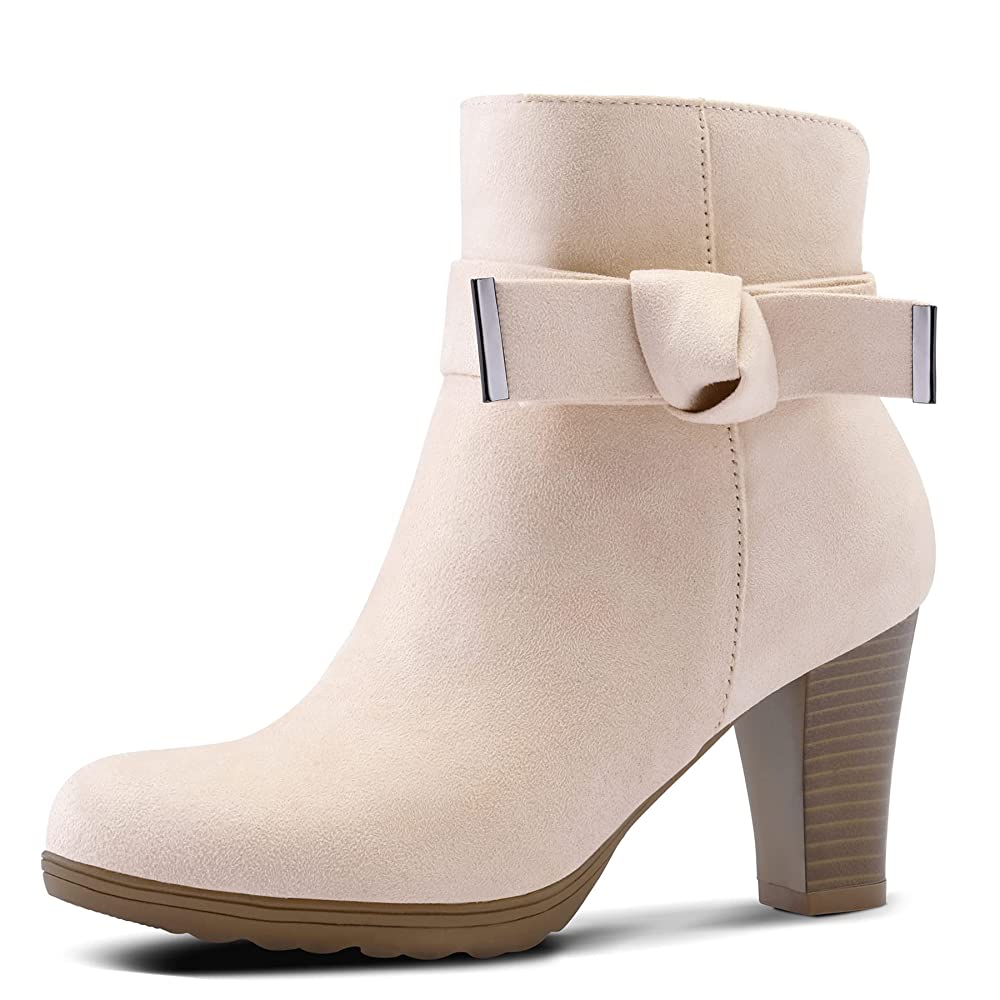 Classic Bow Suede Heeled Ankle Boots - MYSOFT