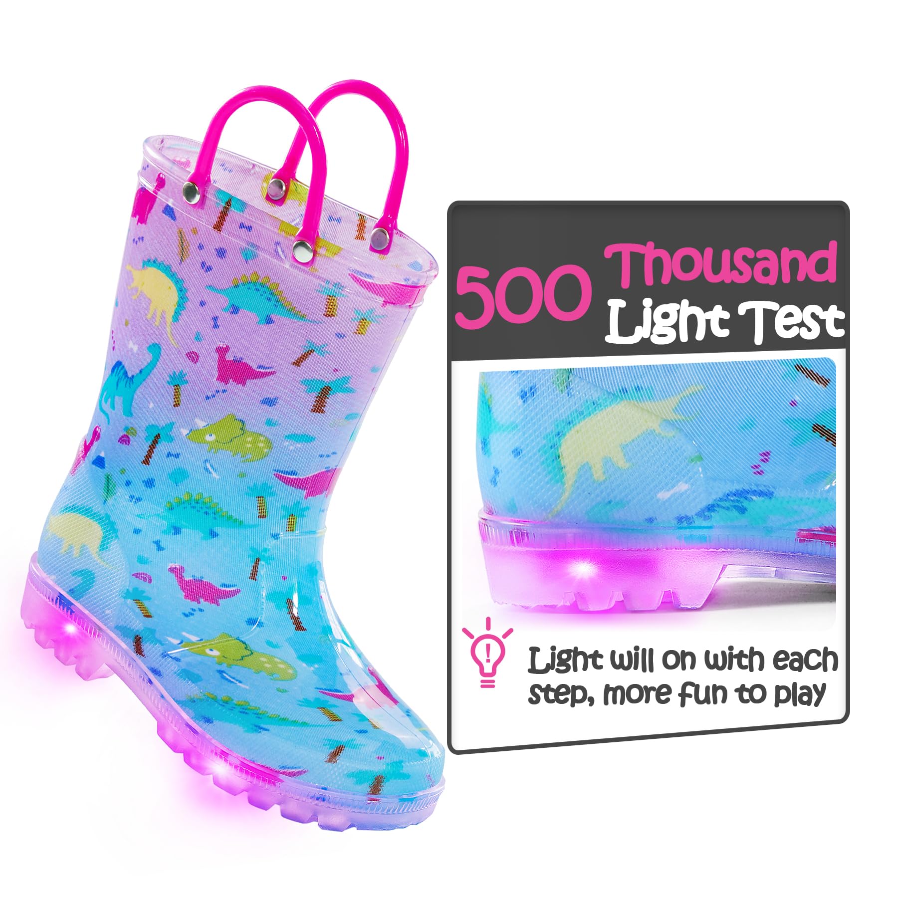 Dinosaur Light-up Pink & Blue Rain Boots