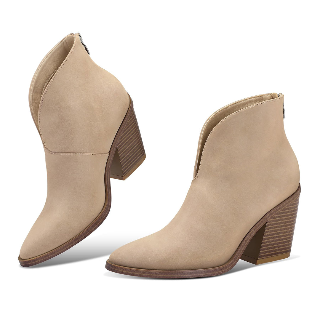 V Cut Out Pointed Toe Casual Boots