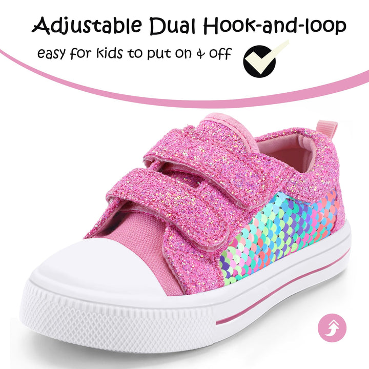 Kids Pink Sequin Hook and Loop Sneakers
