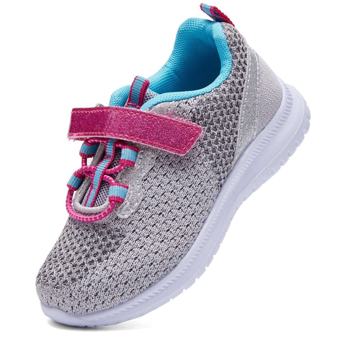 Pink Velcro Lightweight Breathable Gray Tennis Sneakers - MYSOFT