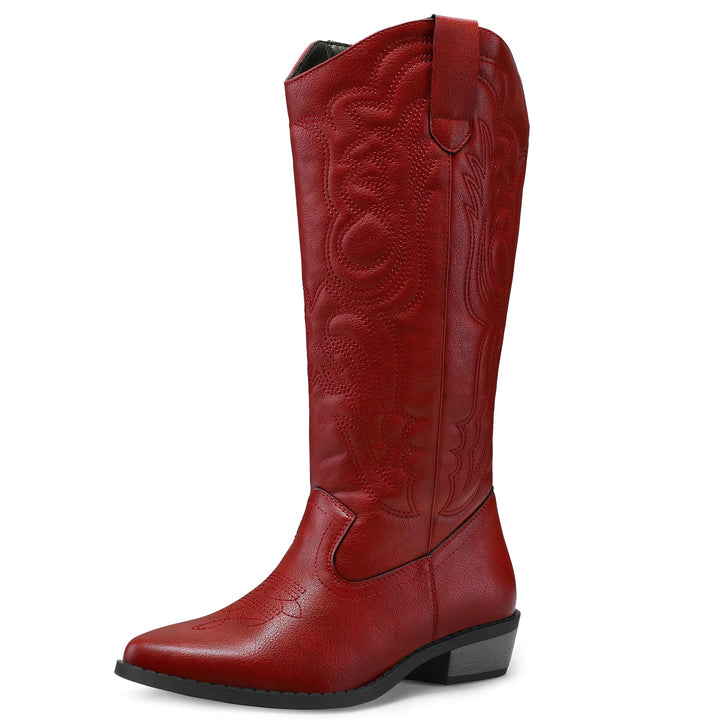 Embroidered Western Knee High Red Cowboy Boots