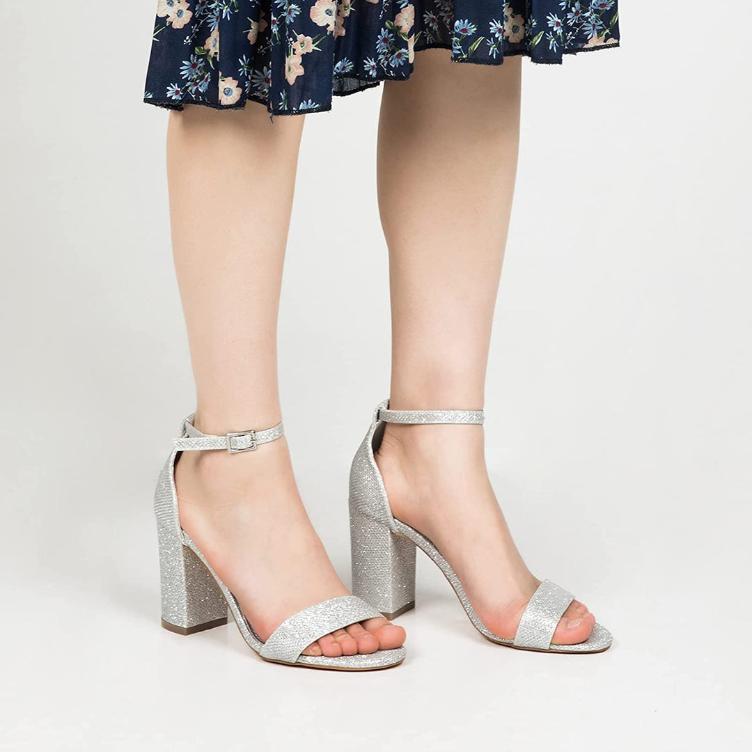 Glitter 3.5 Inch Block Heel Sandals - MYSOFT