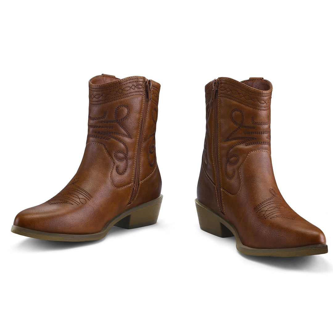 Western Low Heel Brown Cowgirl Boots