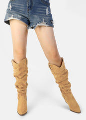 Micro Suede Track Knee High Boots