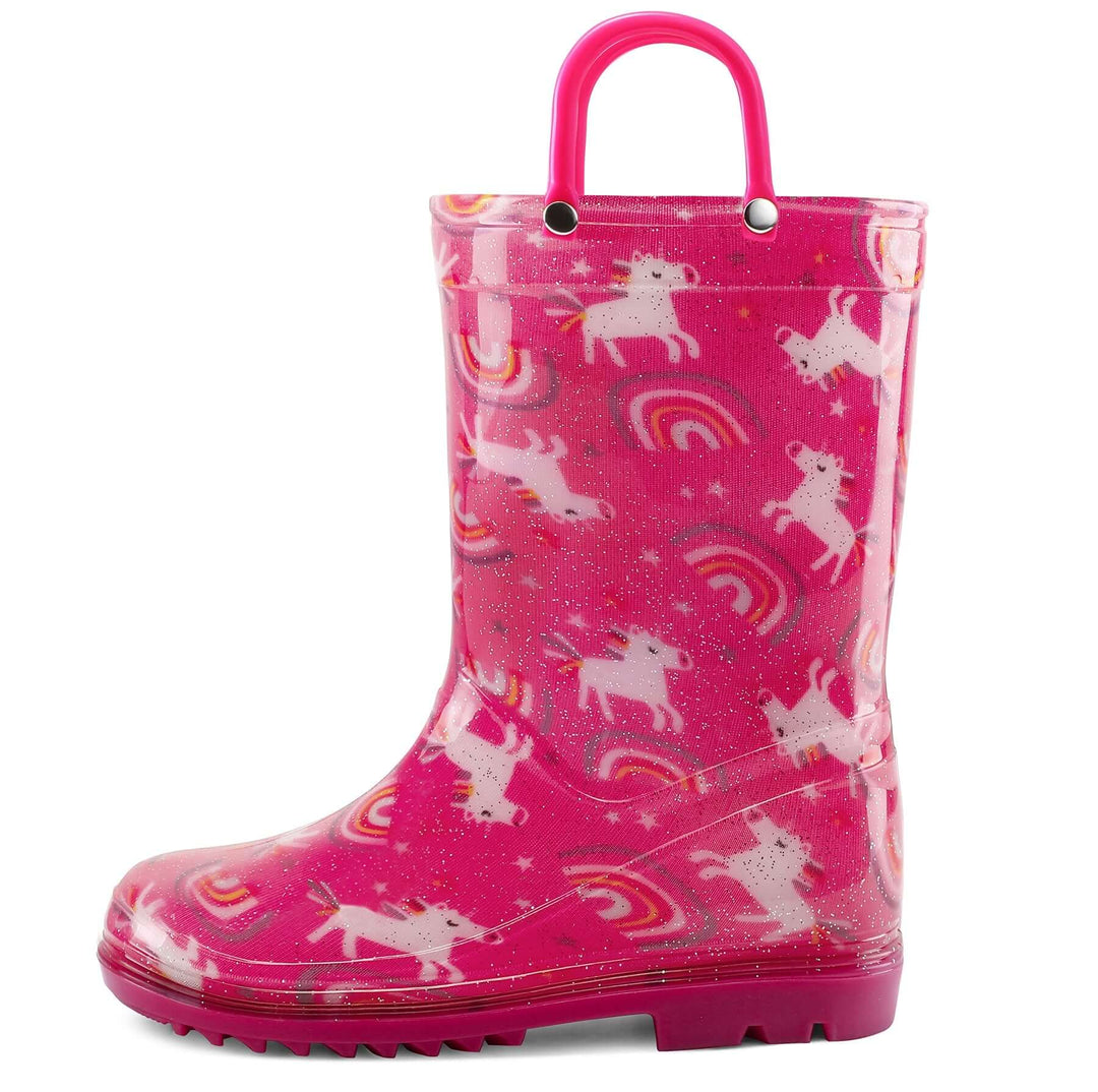 Rainbow Unicorn Red Rain Boots with Handles - MYSOFT
