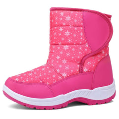 Pink Snowflake Fur Lined Waterproof Snow Boots - MYSOFT