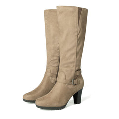 Suede Chunky Heel Tall Boots with Zipper