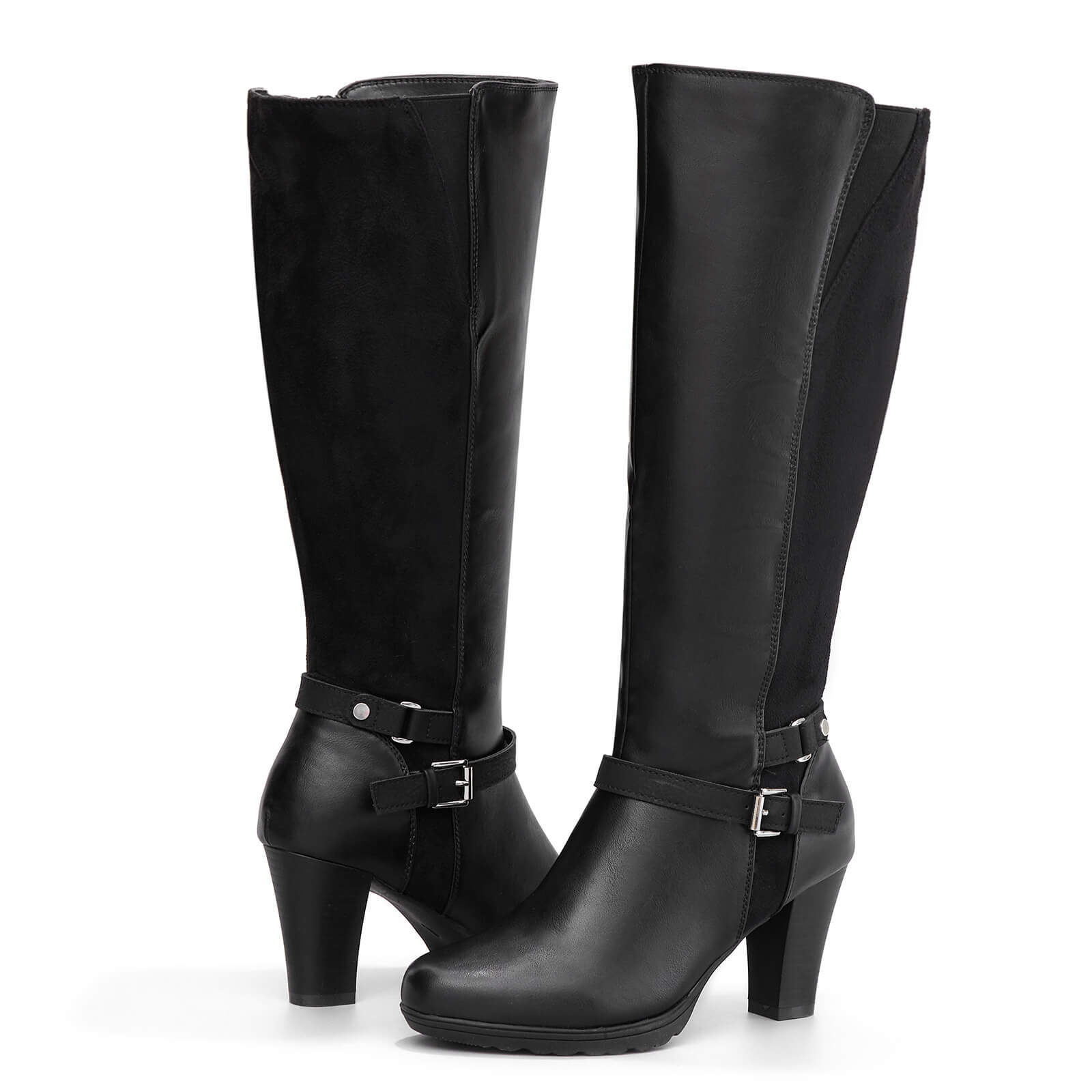 Black Knee High Suede Leather Boots