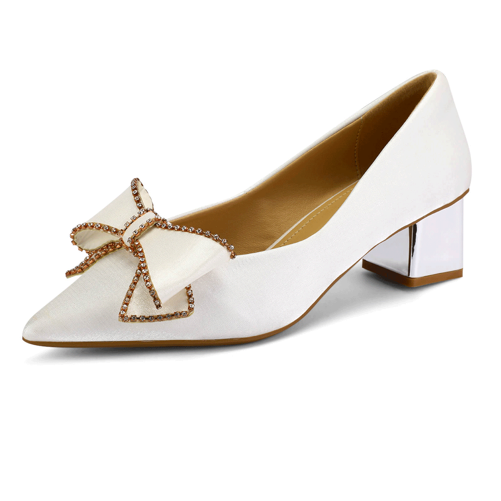 Big Bowknot Pointed Toe Low Heel Chunky Shoes - MYSOFT