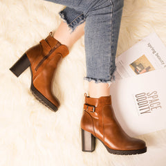 Fashion Simple Chunky Heel Ankle Boots - MYSOFT