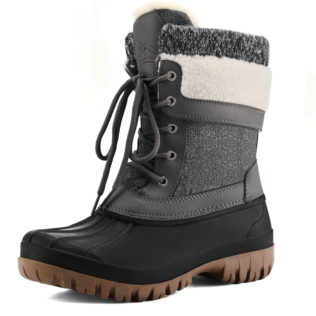 Fur-Lined Lace-Up Mid Calf Duck Boots - MYSOFT