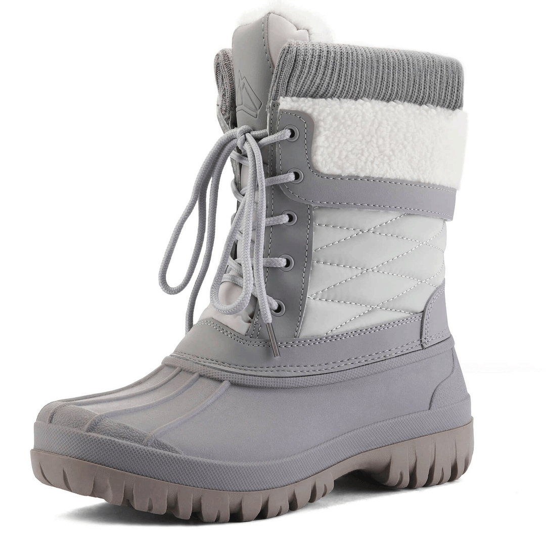 Fur-Lined Lace-Up Mid Calf Duck Boots - MYSOFT