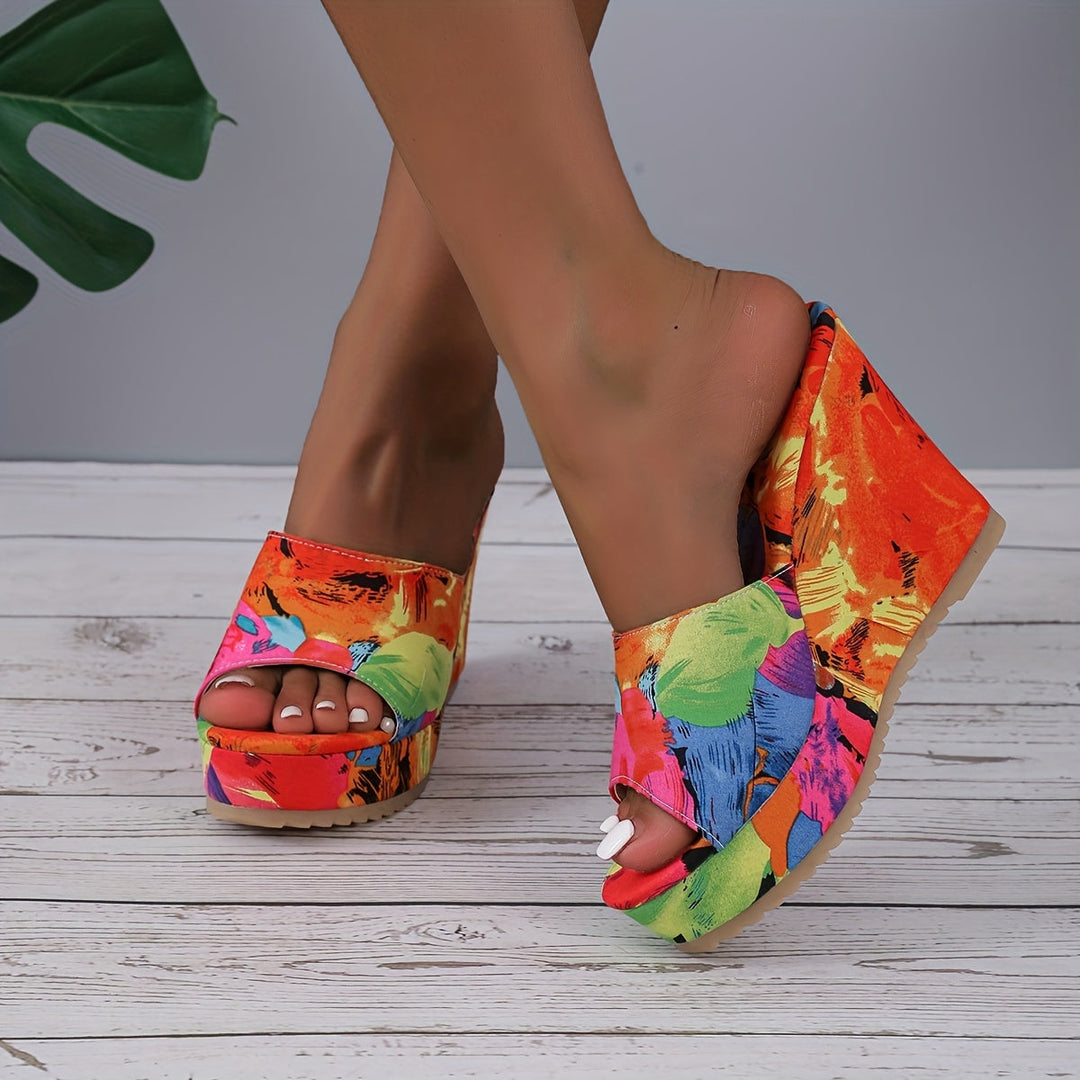 Mysoft Colorful Peep Toe Slip On Platform Wedge Sandals