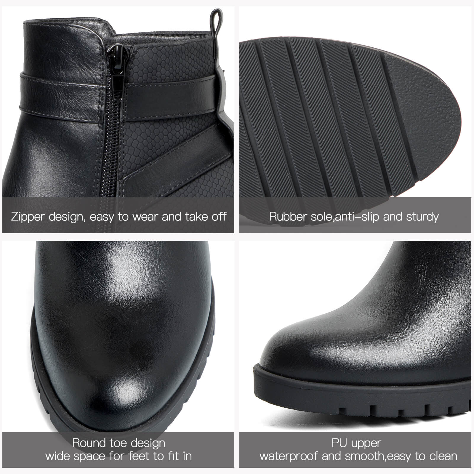 Black Chunky High Heel Ankle Boots - MYSOFT