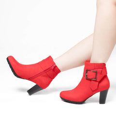 Block Heel Ankle Boots with Square Buckle Strap - MYSOFT