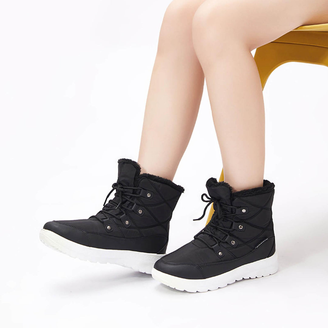 Warm Fur Lined Lace Up Winter Boots Waterproof Shoes